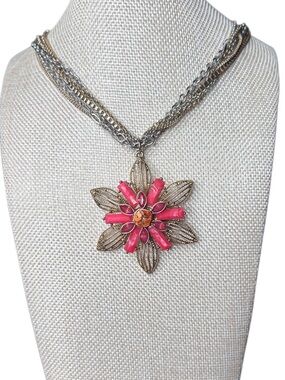 Erica Lyons Pink and Gold Floral Pendant Necklace